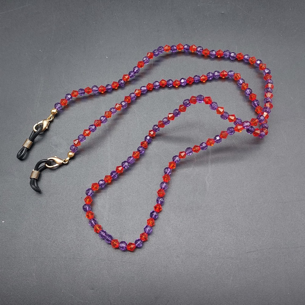 Red Hat Society Eye Glass Chains Purple Pink Faceted Beads Eyewear Accessory NOS - Picture 4 of 10